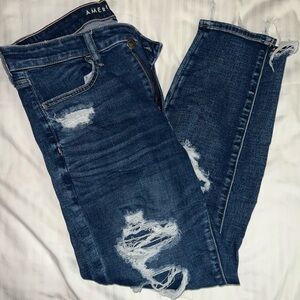 American Eagle Outfitters Ripped Dark Blue Skinny Jeans 10 Short